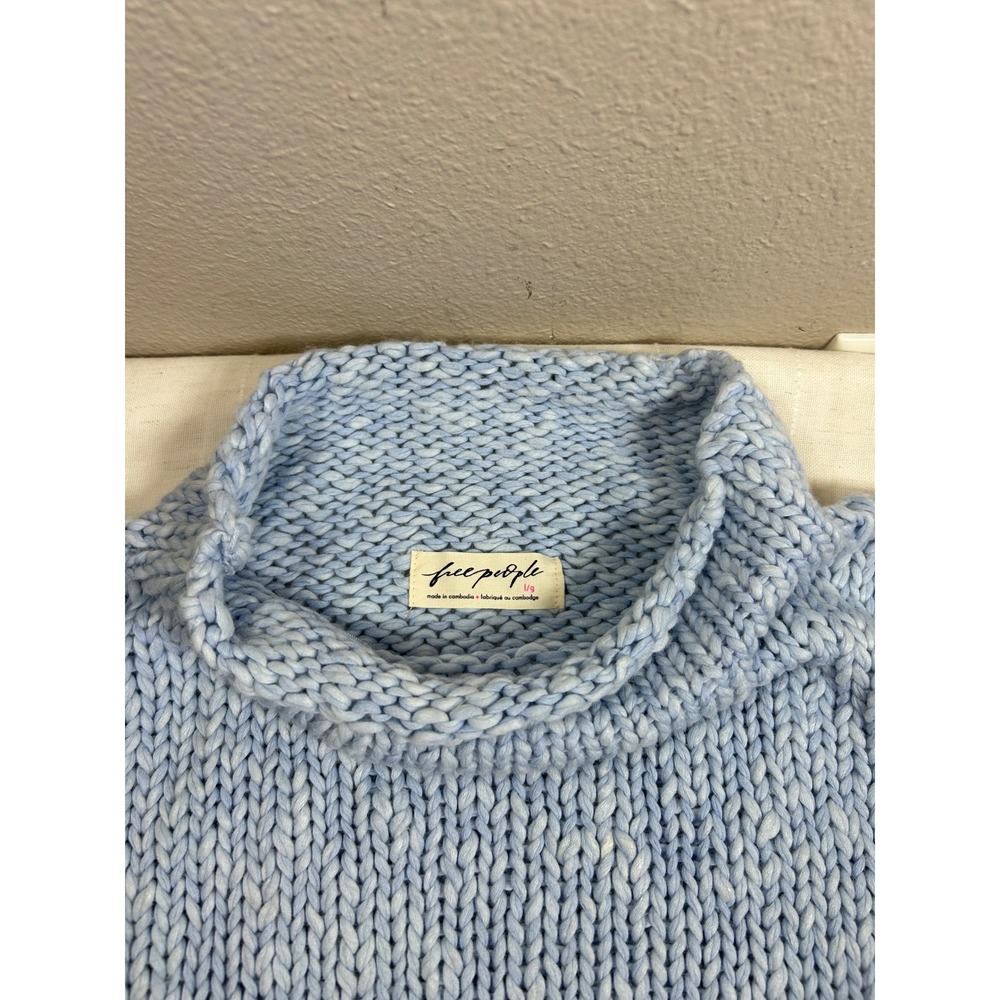 Free People Cotton Blend Opal Rollneck Blue Cozy Boho Relaxing Knit Sweater L - Picture 5 of 10